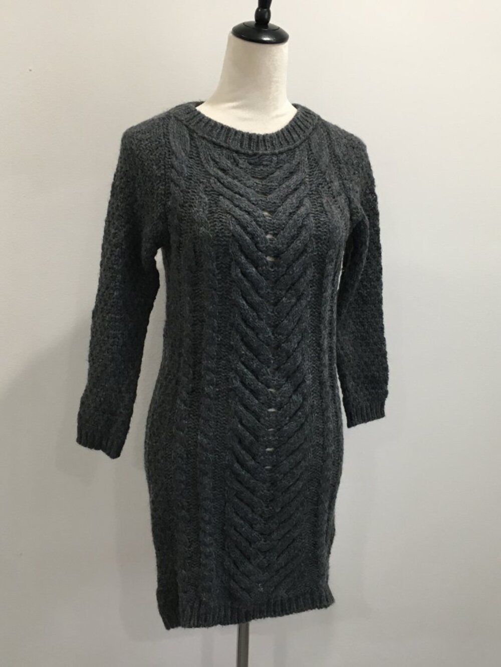 ZARA Knit Dark Gray Wool Mohair Knit Blend Cable Long Sleeve Sweater Dress
